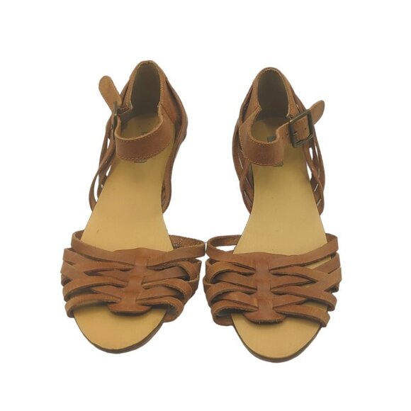 Urban Outfitters Kimchi Blue Leather Woven Ankle Strap Sandals - Picture 2 of 4